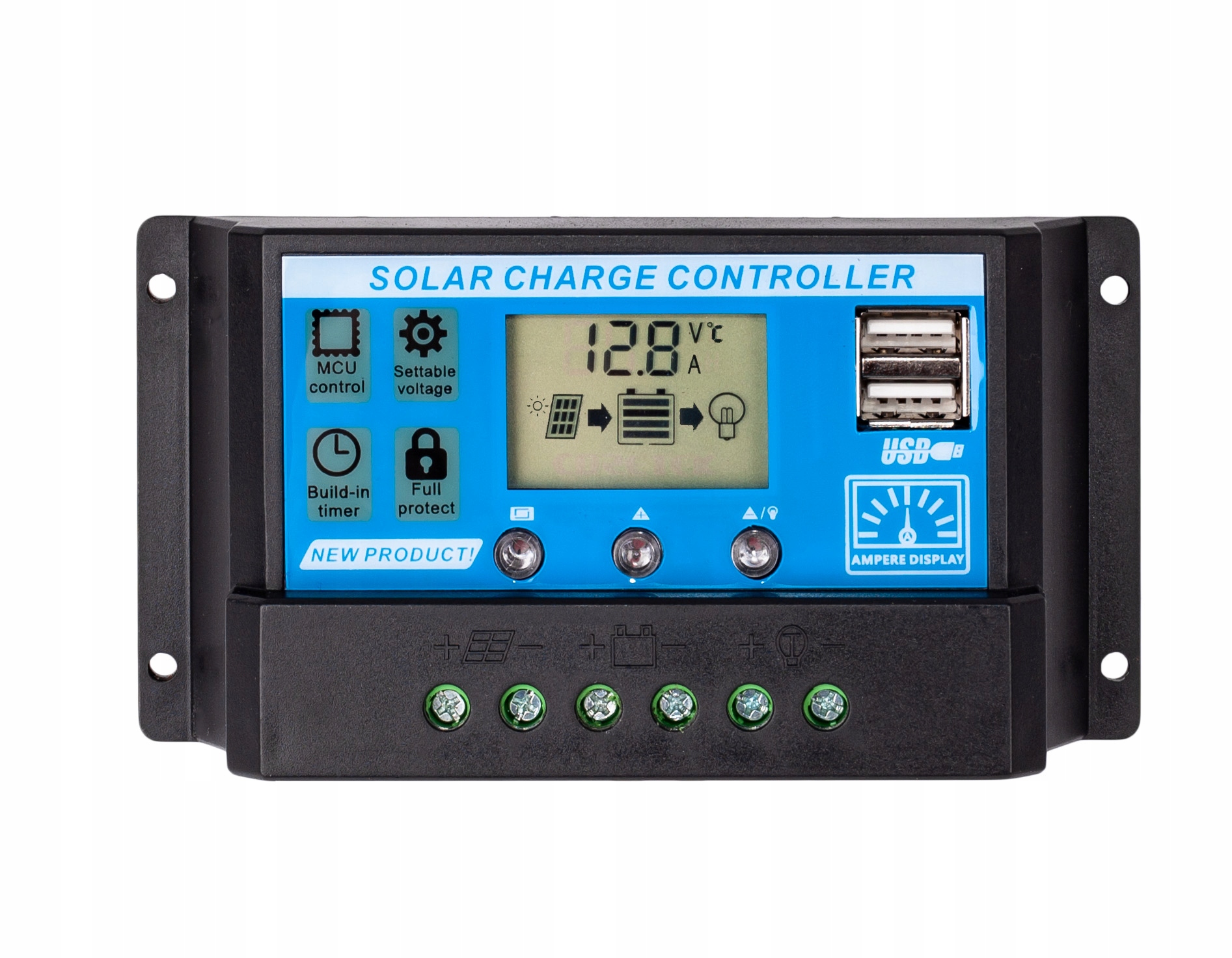 OVLÁDAČ SOLÁRNEHO NABÍJANIA 12V 24V LCD PANEL 30A